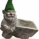 Wheeling for Gold Leprechaun Planter, Decorative Gnome with Wheelbarrow 18x19x9 inch