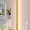 Modern Plug in Long Wall Sconce 39.3 LED Bamboo Wall Lights 31W Long Strip Indoor Wall Lamp 3000K with 6.5FT Plug in Cord and On/Off Switch on The Cord for Living Room Hallway Stairwell (Wood)