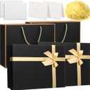 AmazingSpark 2 Sets Gift Box 11.4x8.6x4.1 Inches, Large Black Gift Boxes for Presents with Gift Bag, Ribbons, Card, Shredded Paper Filler, for Wedding, Birthdays, Mother's Day Gift Packaging