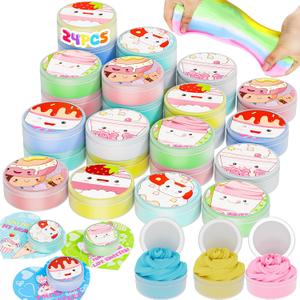 Funewest 24 Pack Ice Cream Butter Slime for Kids, Soft Stretchy Slime Bulk Set with Individual Containers, Party Favors, Classroom Prizes, Sensory Play Toys