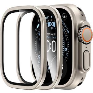 LK 2 Pack for Apple Watch Ultra 3/2 / Ultra Screen Protector 49mm - 9H Tempered Glass + Titanium Alloy Frame [Stay Original] Waterproof HD Glass Film for iWatch Ultra 49mm, Titanium (Clear)