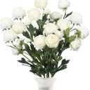 6 Pcs Artificial Ranunculus Flowers with Stem 18 Heads White Artificial Ranunculus Flowers Bouquets Bulk for DIY Bouquet Wedding Centerpiece Home Decor