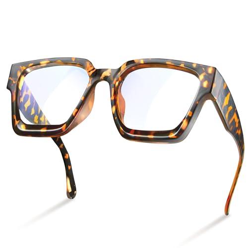 livho Oversized Blue Light Blocking Glasses for Woman - Rectangle Fashion Glasses for Computer, Chic Preppy Frame