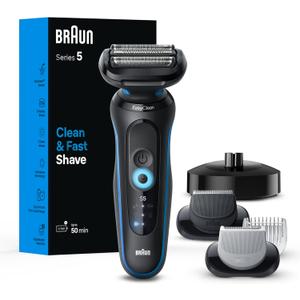 Braun Electric Shaver for Men, Series 5 5150cs, Wet & Dry Razor, Turbo Shaving Mode, Foil Shaver, with Beard Trimmer, Body Groomer and Charging Stand, Blue, Holiday Gifts for Men (11 Piece Set)