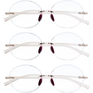 TERAISE Rimless Reading Glasses for Women,3 Pack Blue Light Blocking Reading Glasses,Ultralight Frameless Reader (Transparent Brown)