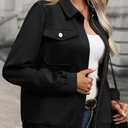 SHEWIN Jackets for Women Fall Fashion 2025 Casual Zip Up Shacket Jacket Lightweight Long Sleeve Shirts Tops (Black, XXL)