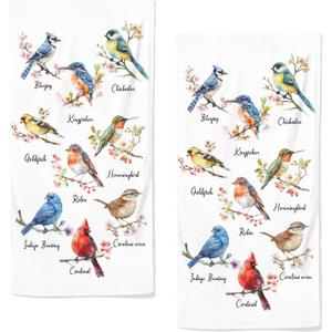 qiuhuang Colorful Bird Kitchen Towels Set of 2 Farmhouse Red Birds Hand Towels Absorbent Floral Hand Towels for Bathroom Bird Lovers Gym Hotel Home Washcloth 28.7X 13.7 Inch Winter Kitchen Towels