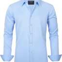 J.VER Men's Dress Shirts Solid Long Sleeve Stretch Wrinkle-Free Formal Shirt Business Casual Button Down Shirts (Blue, XXL)