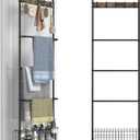 Over The Door Towel Rack,5-Tier Over Door Towel Racks for Bathroom,Towel Rack with Hooks and Basket Door Hanging,Blanket Ladder for Living Room Black