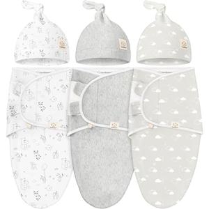 KeaBabies 3-Pack Organic Swaddles for Newborns Girls, Boys with Hats - Soft Cotton Baby Sleep Sacks 0-3 Months, Breathable Baby Hats and Swaddles 0-3 Months, Newborn Essentials Must Haves (Aspire)