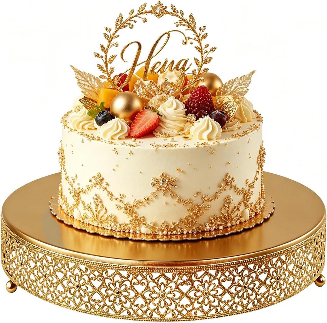 Cake Stand, Metal Round Cupcake Dessert Stand Cake Display Holder Cookies Fruit Serving Tray Decor for Wedding Party Birthday Baby Showers Anniversary (14 in, Dark Gold)