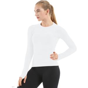 MathCat Seamless Workout Shirts for Women Long Sleeve Yoga Tops Sports Running Shirt Breathable Athletic Top Slim Fit (Small, White)