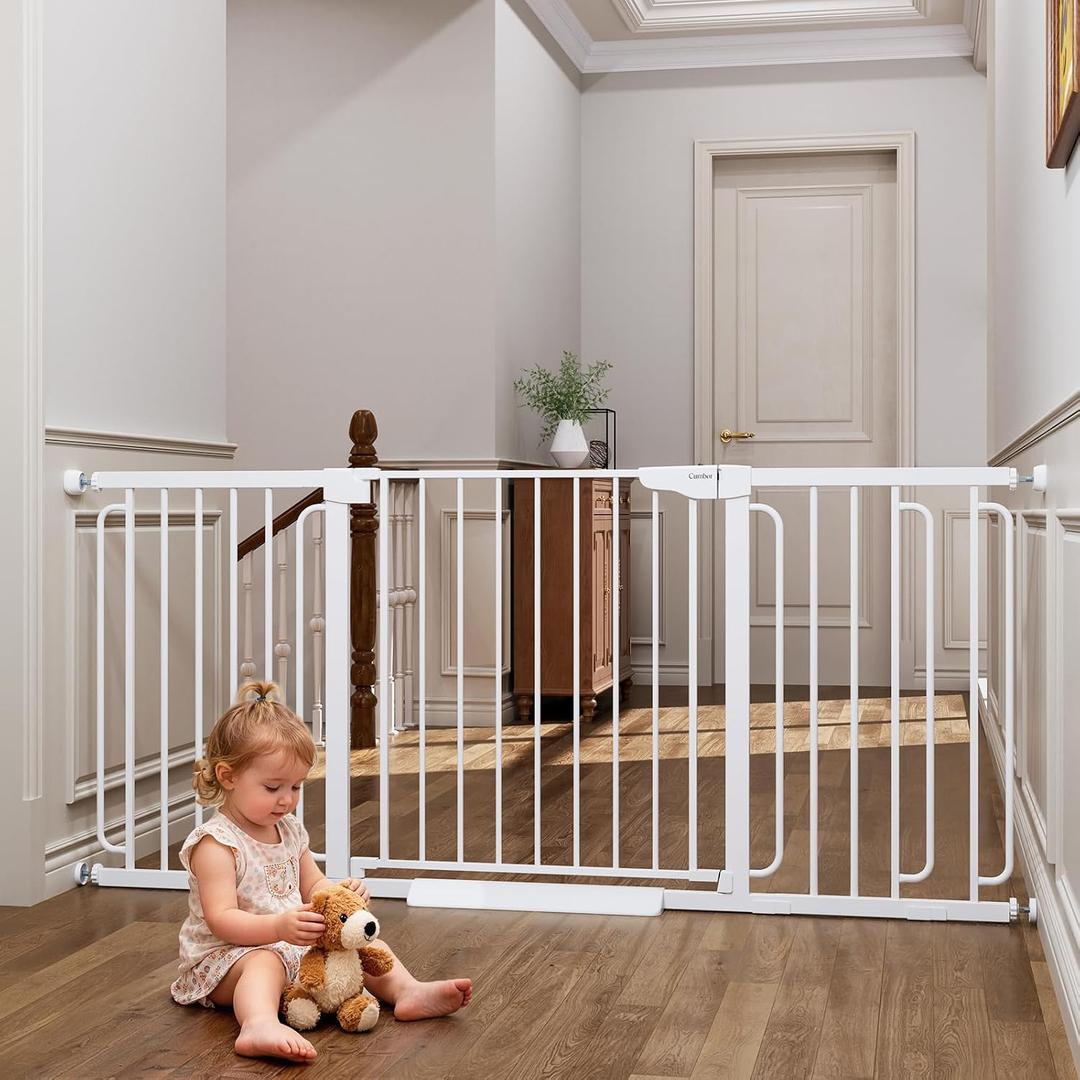 Cumbor Extra Wide Baby Gate, 36.6-69" Walk-Through Dog Gate for Stairs, Doorways & Hallways, 30.5 Tall, Auto-Close & Dual-Swing Safety Child Gate Indoor, Easy Install Pressure-Mounted Pet Gate, White
