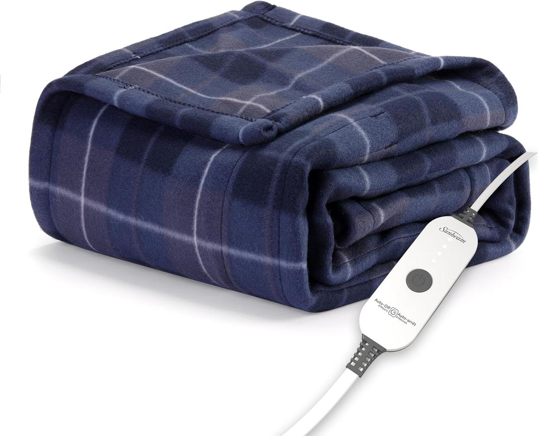 Sunbeam Royal Ultra Rodeen Blue Plaid Heated Personal Throw / Blanket, Cozy-Warm, Adjustable Heat Settings