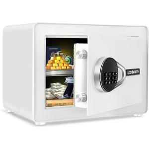 Safe for Home, 1.0 Cubic Feet Small Safe with Removable Shelf, Alarm System, Digital Electronic Security Money Box for Cash, Document, Home, Office, Hotel Use, White, 9.84"D x 13.78"W x 9.84"H