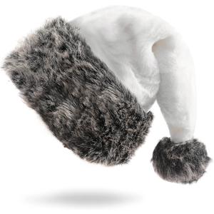 18 Inch Christmas hats for adults christmas headwear Fluffy Santa Hat for Women Men Xmas Holiday New Year Party (White)
