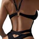 HYTENSUN Womens One Piece Swimsuits Backless High Cut Deep V Swimwear Sexy Cheeky Brazilian Bathing Suit 2026 Swim Suit Thong Bottom Black Large