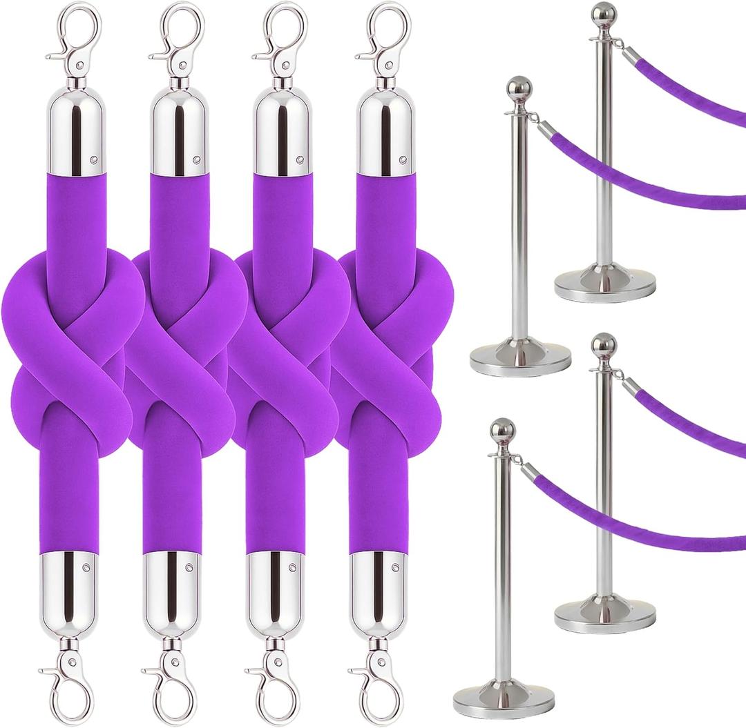 4 PS Station Set for Parties - Pink Rope Stations for Hotel Lobby VIP Ropes for Posts with Snap Hooks Twisted Ropes for Special Events and Stands Queue
