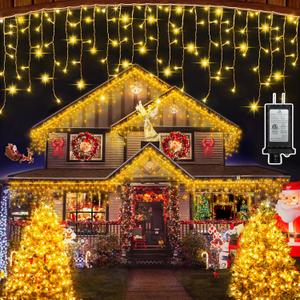 1332 LED 132FT Christmas Lights with 296 Drops, 12 Modes Dimmable Warm white Outdoor Hanging Lights with Timer Memory, Waterproof Curtain Lights for Home Bedroom Indoor Tree Window Roof Fence Wedding
