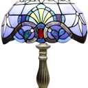 Tiffany Style Table Lamp,Blue Stained Glass Lamp,12 Inches Vintage Lamp for Bedroom,Living Room,Home Office（Including 2 LED Bulbs）
