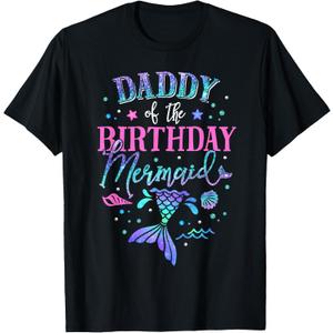 Daddy of The Birthday Mermaid Party Matching Family Dad T-Shirt (Black, M)