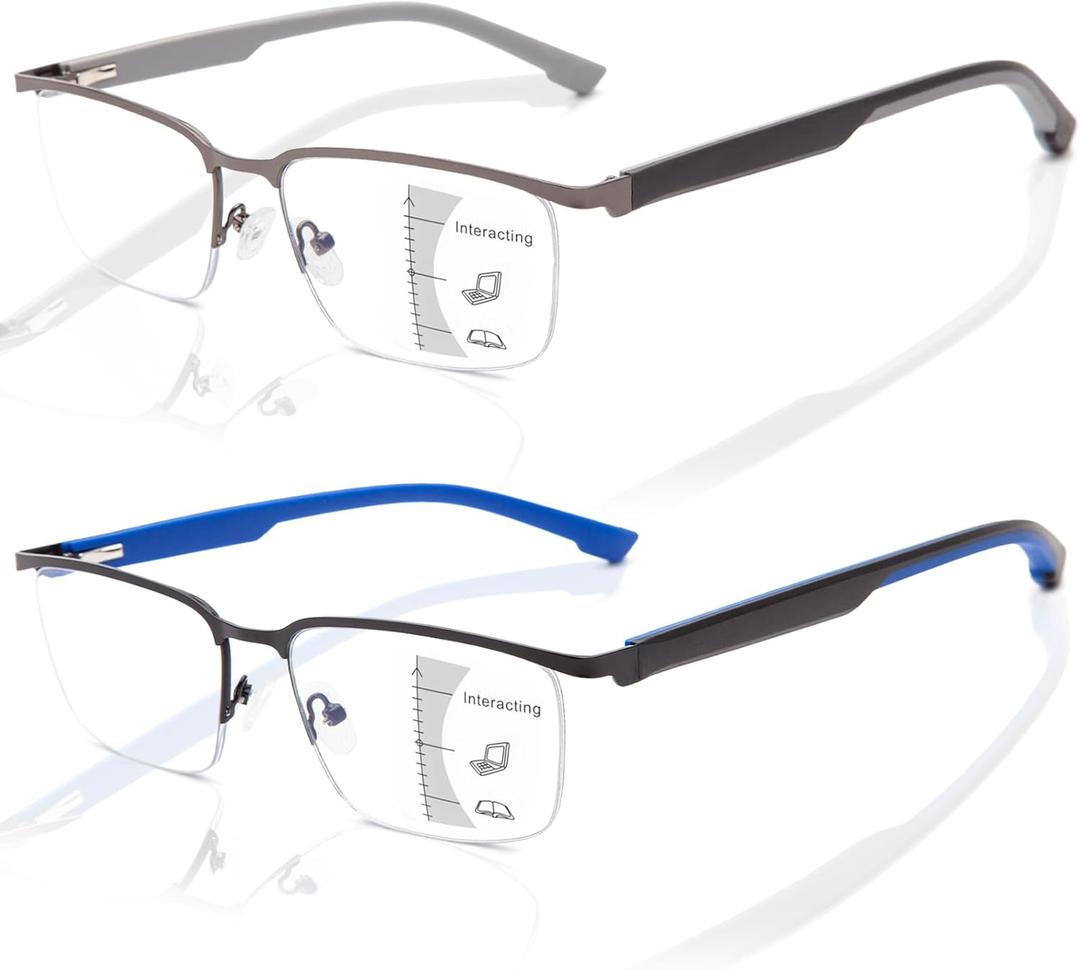 LianSan Metal Progressive Multifocus Reading Glasses Men Women,No-Line Trifocal Blue Light Blocking Blocking Computer Readers(Multicolor P,2.75x)