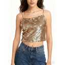Miqieer Sequin Cami Top Square Neck Sparkly Tank Top Sleeveless Party Camisole Shirts (Champagne,XS) (XS)