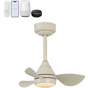 OVAL AIR AIR8000E Albini 22" Contemporary Minimalist 6-Speed Metal Mobile-App/Remote-Controlled Dimmable Smart Integrated LED Ceiling Fan for Living Room, Bedroom, Office, Sienna Sandy Beige