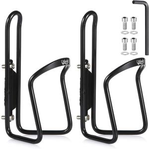 USHAKE Water Bottle Cages, Basic MTB Bike Bicycle Alloy Aluminum Lightweight Water Bottle Holder Cages Brackets, (2 Pack- Drilled Holes Required) (Black)