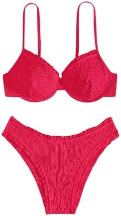SweatyRocks Women's Bikini Sets for Women Textured Push Up Bathing Suits 2 Piece Swimsuit S