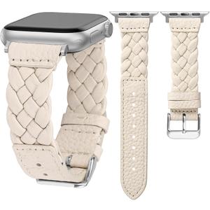 TOYOUTHS Braided Leather Strap Compatible with Apple Watch Band Women 38/40/41/42/44/45/46/49mm Soft Thin Leather Dressy Designer Woven Bracelet for iWatch Series 11 10 9 8 7 6 5 4 Ultra SE 3 2 1