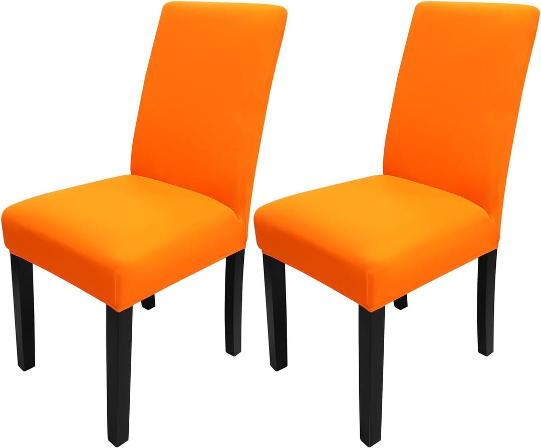 JQinHome Dining Chair Slipcover, High Stretch Removable Washable Chair Seat Protector Cover Set of 2, Chair Covers for Halloween Dining Room, Kitchen, Home Party, Wedding Ceremony(Orange, 2PC)