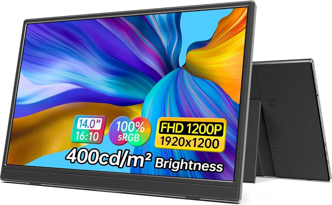 ForHelp 14 Inch Portable Monitor FHD1200P Ultra-Slim for Laptop Monitor, USB-C&HDMI Plug&Play,100% SRGB,Dual Speakers Extender Display. Built-in Stand,for Laptop,PC Phone Xbox PS4/5