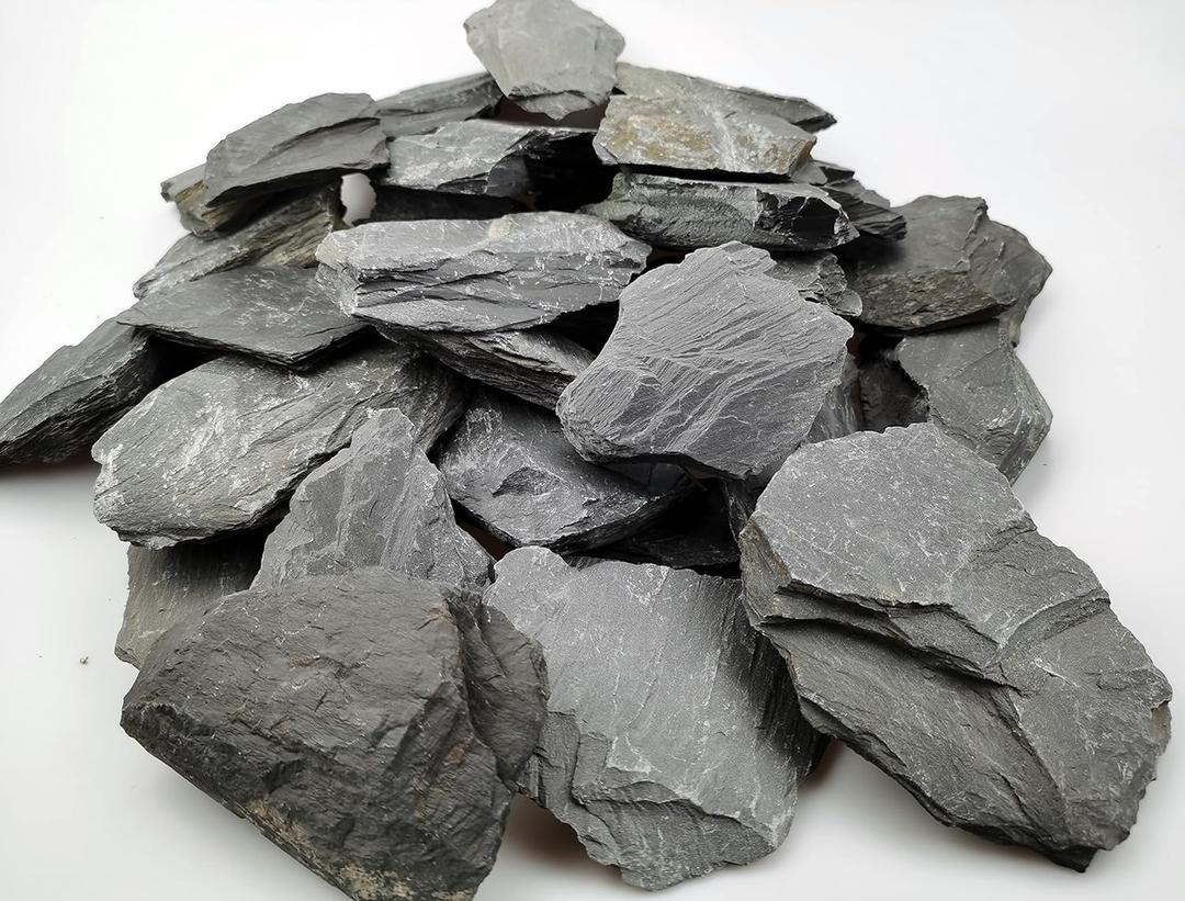 Voulosimi Natural Slate Rocks PH Neutral Stone Perfect Rocks for Aquariums, Landscaping Model,Tank Decoration,Amphibian Enclosures (3.5 LB, 5-7 inch)