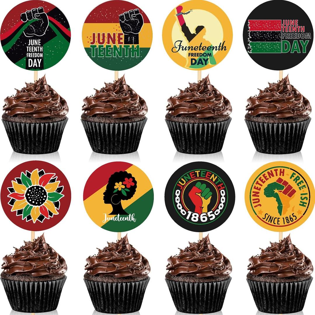 Xunyee 48 Pcs Juneteenth Day Cupcake Toppers Happy Juneteenth Day Decorations Juneteenth Cake Topper for Freedom Day Black History Month Americans Independence Day