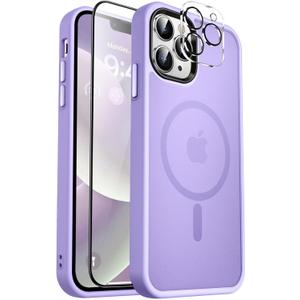 MOCCA Strong Magnetic for iPhone 12 Pro Max Case,[Compatible with Magsafe][Glass Screen Protector+Camera Lens Protector] Slim Thin Shockproof Cover Phone Case for iPhone 12 Pro Max 6.7", Light Purple