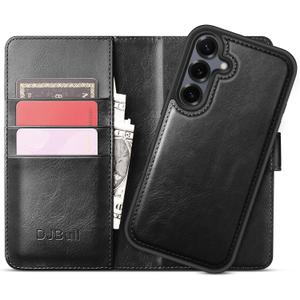 DJBull 2-in-1 Detachable Wallet Case for Samsung Galaxy S25 RFID Blocking Flip Folio with Card Holder | PU Leather Shockproof Protective Cover Women Men for Samsung S25 Phone Case Black