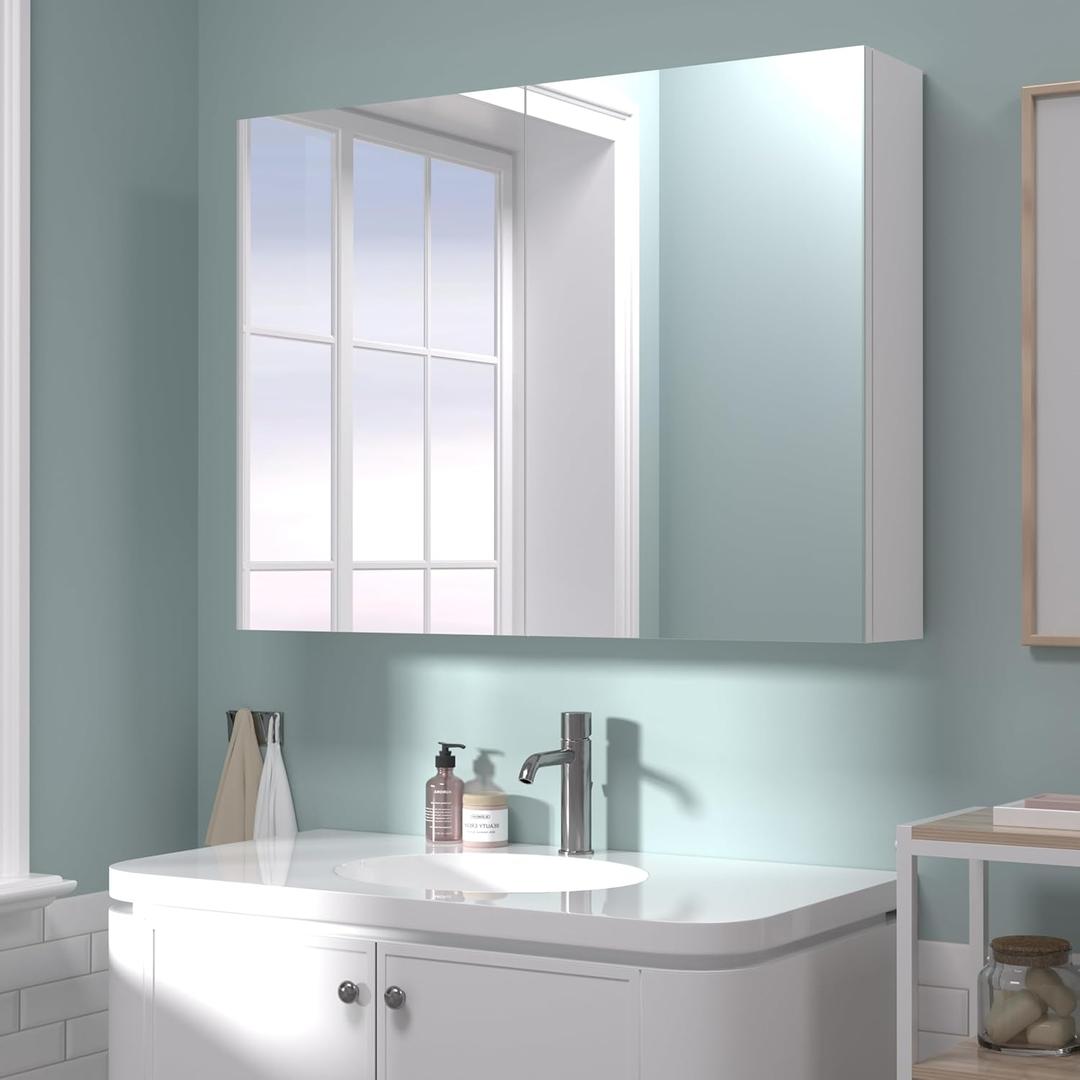 24x32 inch Bathroom Wall Cabinet, Saver Storage Cabinet, Medicine Cabinet with 2 Door and Adjustable Shelves, WhiteAssembly Required