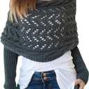Knitted Cable Wrap for Women Multifunctional Scarf with Sleeves Crochet Sweater Scarf with Sleeves (Dark Grey)