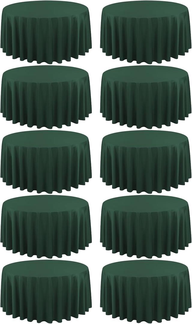 10 Pack Hunter Green Round Tablecloths - 120 Inch, Polyester Table Cover for Round Table, Stain and Wrinkle Resistant Washable Fabric Tableloth, Polyester Tablecloth for Wedding Banquet Parties