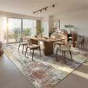 Living Room Rug 9x11 Beige Area Rugs Machine Washable Abstract Boho Large Rug Non-Slip Non-Shedding Faux Wool Indoor Vintage Carpet for Bedroom, Classroom, Dining Room, Kids Playroom