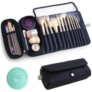 Makeup Brush Bag, Travel Makeup Brush Case Makeup Brush Holder Organizer Cosmetic Bag Portable Roll Up Brush Storage Bag for Makeup Brushes and Cosmetic Essentials (Black)