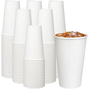 ECOEXTRA Coffee Cups 16 oz 200 Pack, Disposable Paper Cups for Hot Beverage Drinking, White Hot Cups Suitable for Party, Picnic, Travel, and Events