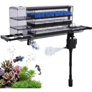 3-Tier Wet-Dry Trickle Aquarium Filter, Smoke Clear Filter Box, 476 GPH 3-in-1 Water Pump, Ultra Quiet, Adjustable Bracket, Easy Maintenance, For 20-80 Gallon Freshwater Saltwater Turtle Tanks
