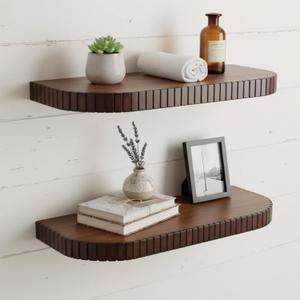 2 Pack Floating Shelves for Wall Rustic Farmhouse 17 Inch Floating Shelf Bathroom Wooden Shelves for Wall Mounted Live Fluted Edge Pine Shelves with Natural Grain for Living Room Bedroom Kitchen