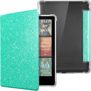 CoBak Case for 7" Ereader 2024 - New PU Leather Cover and Clear Soft Silicone Back Cover with Auto Sleep Wake Feature (Sage Glitter)