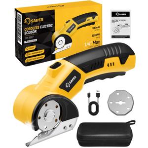 Saker Cordless Electric Scissors,Cardboard Box Cutter,4V Rechargeable Rotary Cutter with Safety Lock & LED Light,Cardboard Cutter for Cutting of Fabric, Leather, Carpet, Plastic, and More(2 Blades) Saker Cordless Electric Scissors,Cardboard Box Cutter,4V Rechargeable Rotary Cutter with Safety Lock & LED Light,Cardboard Cutter for Cutting of Fabric, Leather, Carpet, Plastic, and More(2 Blades)