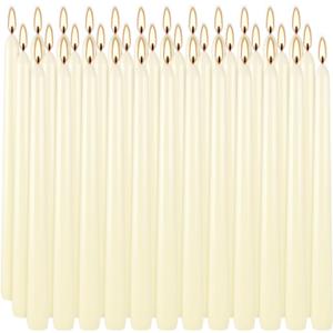 36 Pack Ivory White Taper Candles, 7-8 Hours Burn Time, Unscented, Smokeless and Dripless, 0.8 x 10 Inch Dinner Candle Set for Household, Wedding, Party and Home Dcor Candlesticks