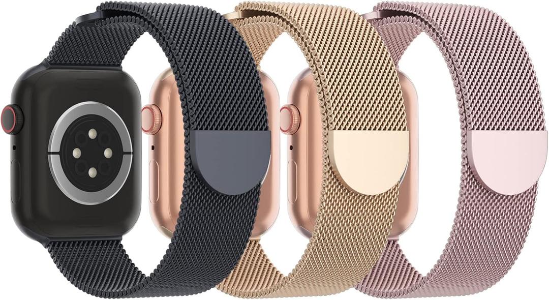 3 Pack Mesh Metal Band Compatible with Apple Watch Band 38mm 40mm 41mm 42mm 44mm 45mm 46mm 49mm, Stainless Steel Magnetic Loop Strap for iWatch Ultra 3 2 1 Series 11/10/9/8/SE/7/6/5/4/3 Men Women