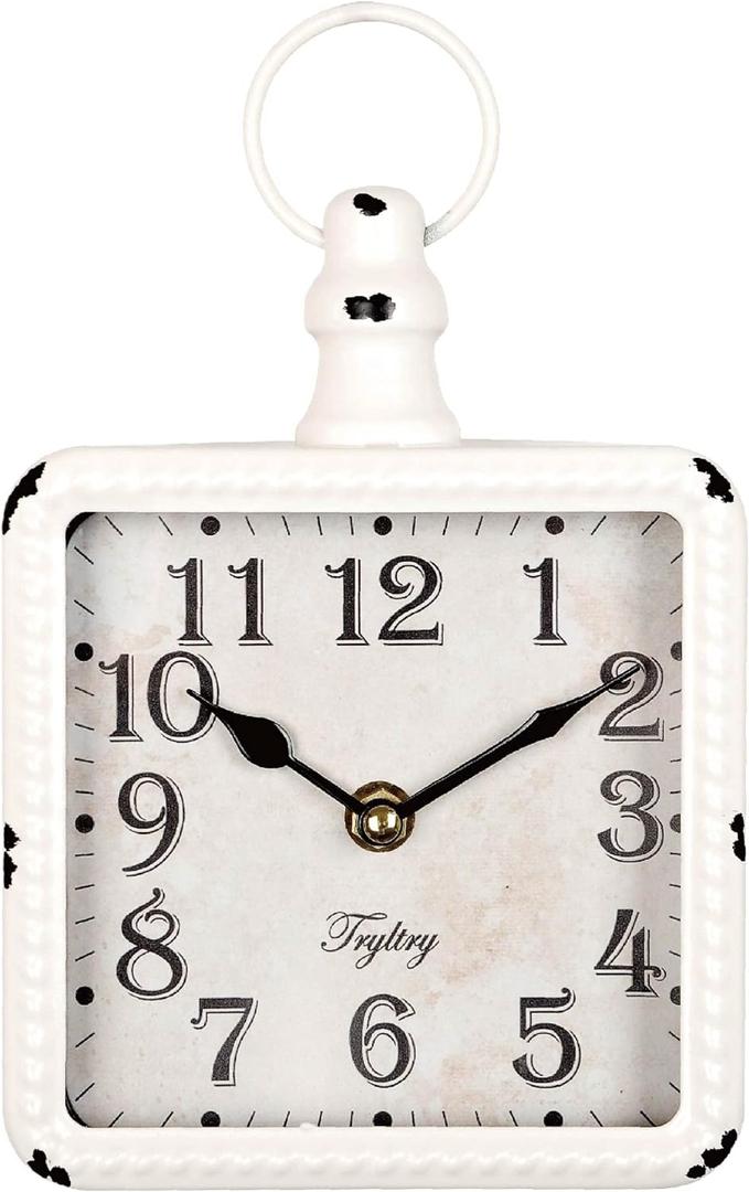 Retro Rectangle Small Wall Clock, Battery Operated Silent White Vintage Decor Wall Clocks, Antique Old Design Style, for Farmhouse,Kitchen,Bedroom,Bathroom White Rectangle